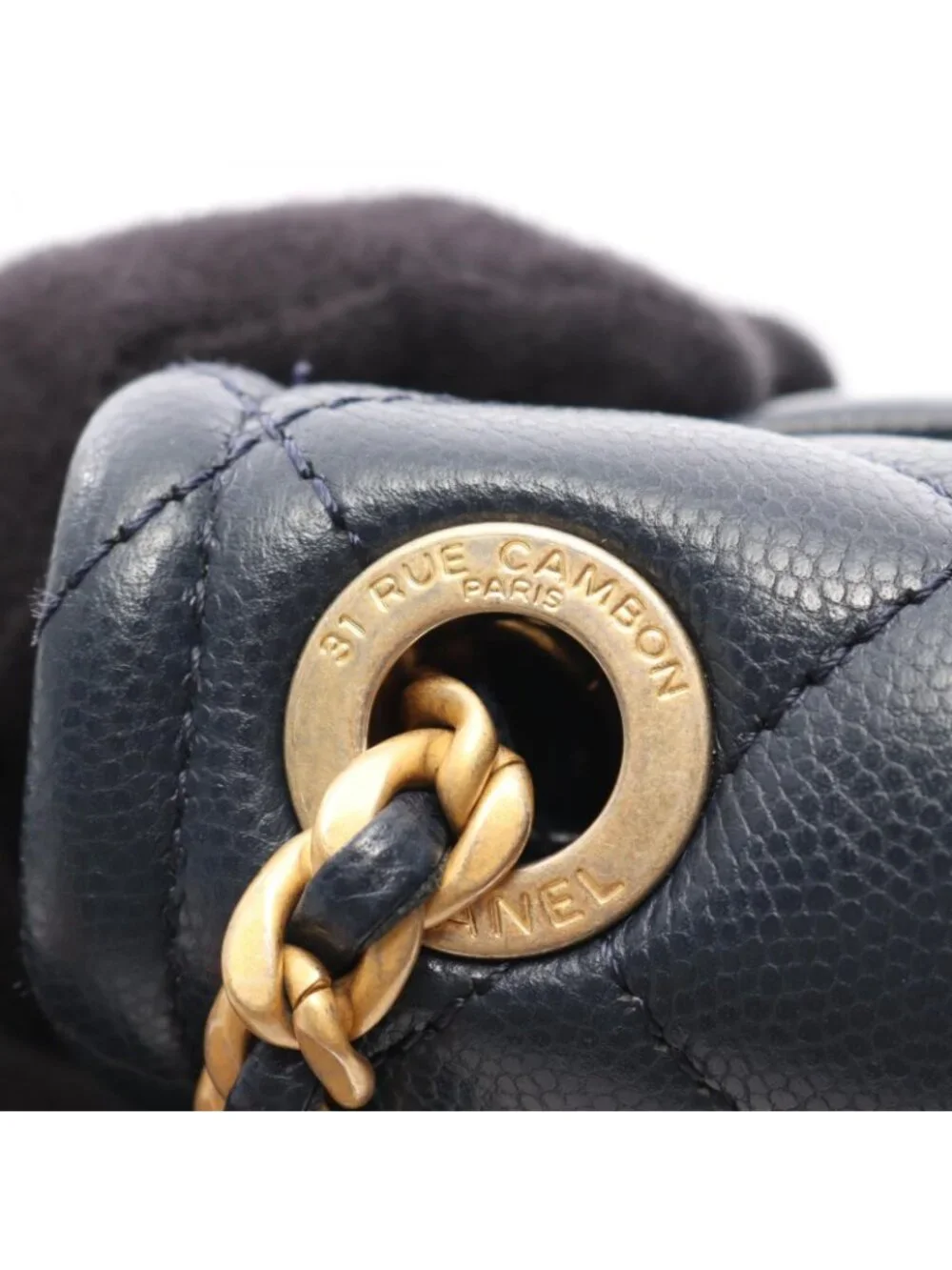 Chanel Shoulder Bag Quilted Navy Caviar Leather Small Chain